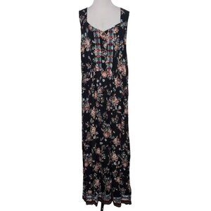 Kate & Sam Floral Embroidered Maxi Dress Womens Size XXL Black Sleeveless Boho